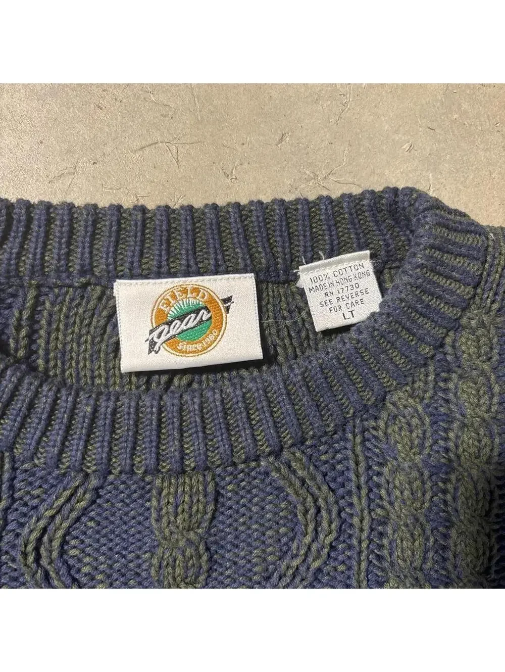 Vintage 90s Hello Wear Cable Knit Sweater Navy Green Mens LT Cotton